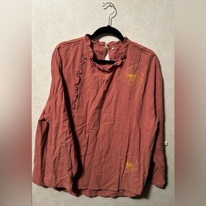 4X mauve blouse flower embroidery